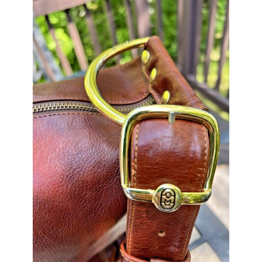 Marino Orlandi Italian Leather Shoulder Bag Brown Handcrafted Purse Large Zipper - Picture 4 of 16